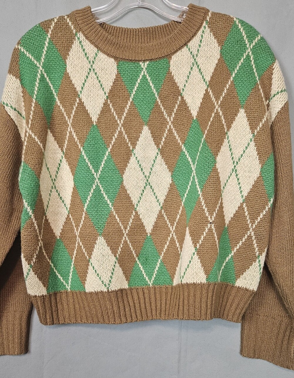 Classic Argyle Crewneck Sweater - Brown, Cream & Green